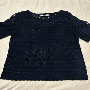 LOFT Dark Blue Eyelet Top